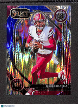 Load image into Gallery viewer, Jayden Daniels 2024 Panini Select Red & Blue Prizm Shock #217 RC