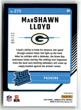 Load image into Gallery viewer, MarShawn Lloyd 2024 Panini Donruss Optic Rated Rookie Purple #275 /60
