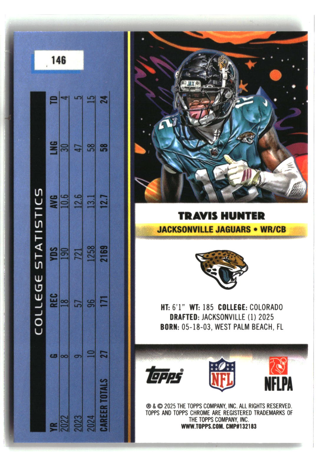Travis Hunter 2025 Topps Chrome Cosmic #146