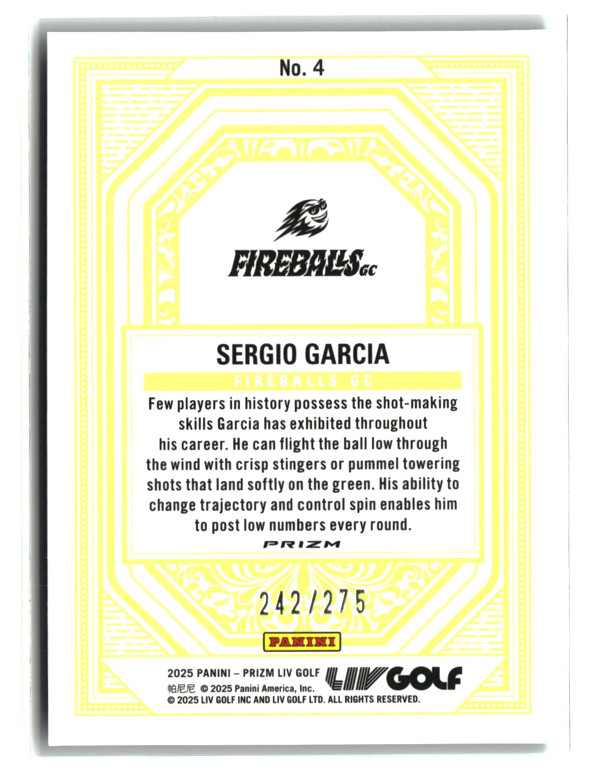 Sergio Garcia 2025 Panini Prizm LIV Golf Aces Teal #4 242/275