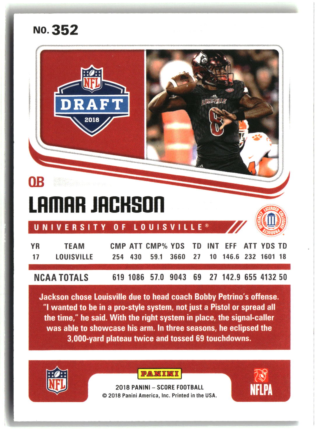 Lamar Jackson 2018 Panini Score Gold Zone #352 30/50