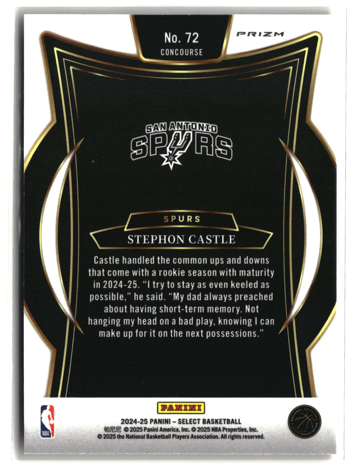 Stephon Castle 2025 Panini Select Concourse Orange Shock #72