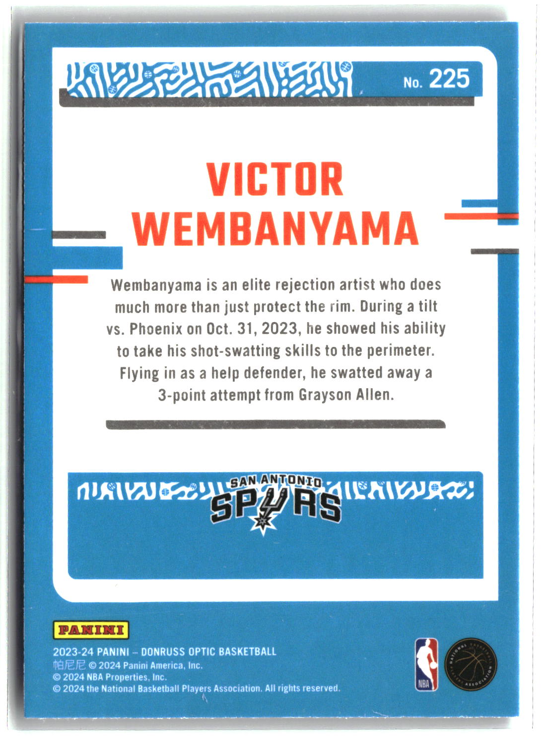 Victor Wembanyama 2024 Panini Donruss Optic #225