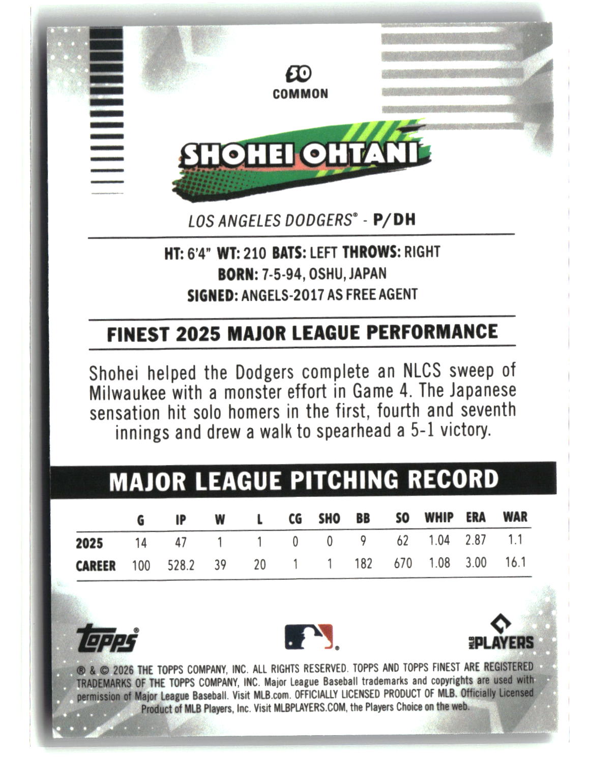 Shohei Ohtani 2026 Topps Finest Mini Diamond Refractor #50