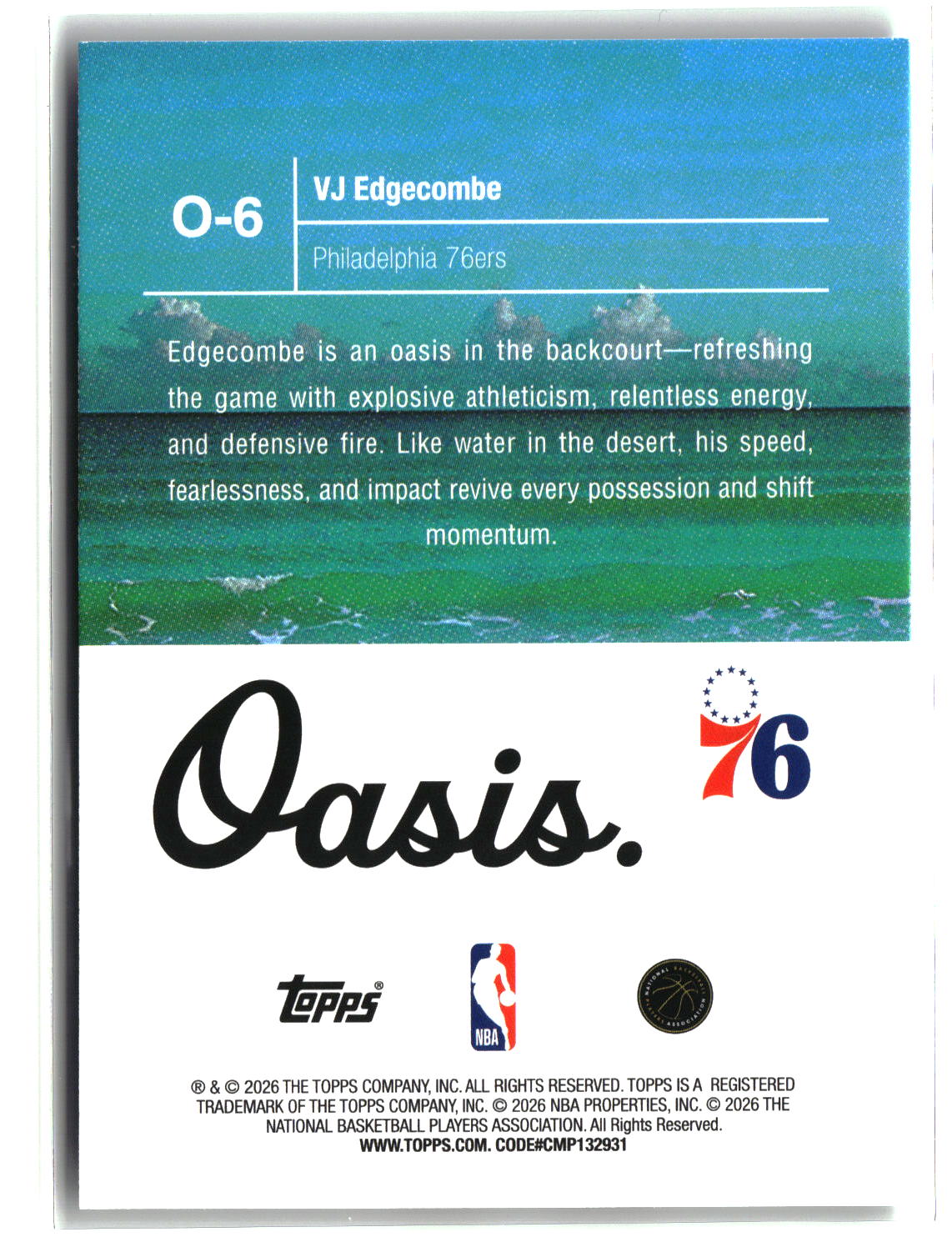 VJ Edgecombe 2026 Topps NBA Hoops Oasis #O-6