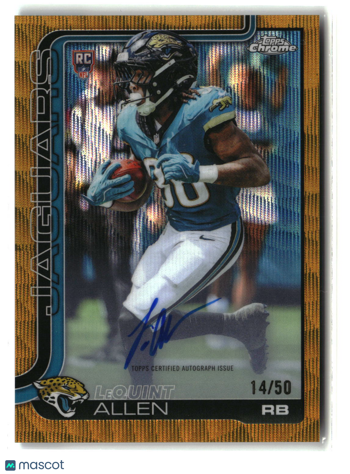 LeQuint Allen 2025 Topps Chrome Rookie Autographs Gold Wave Refractor RA-LEA /50