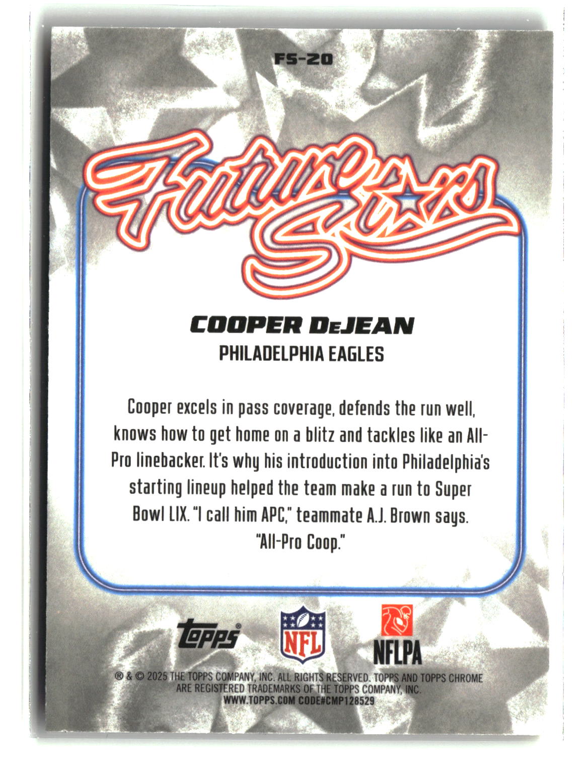 Cooper DeJean 2025 Topps Chrome Future Stars Yellow Refractor #FS-20 183/275