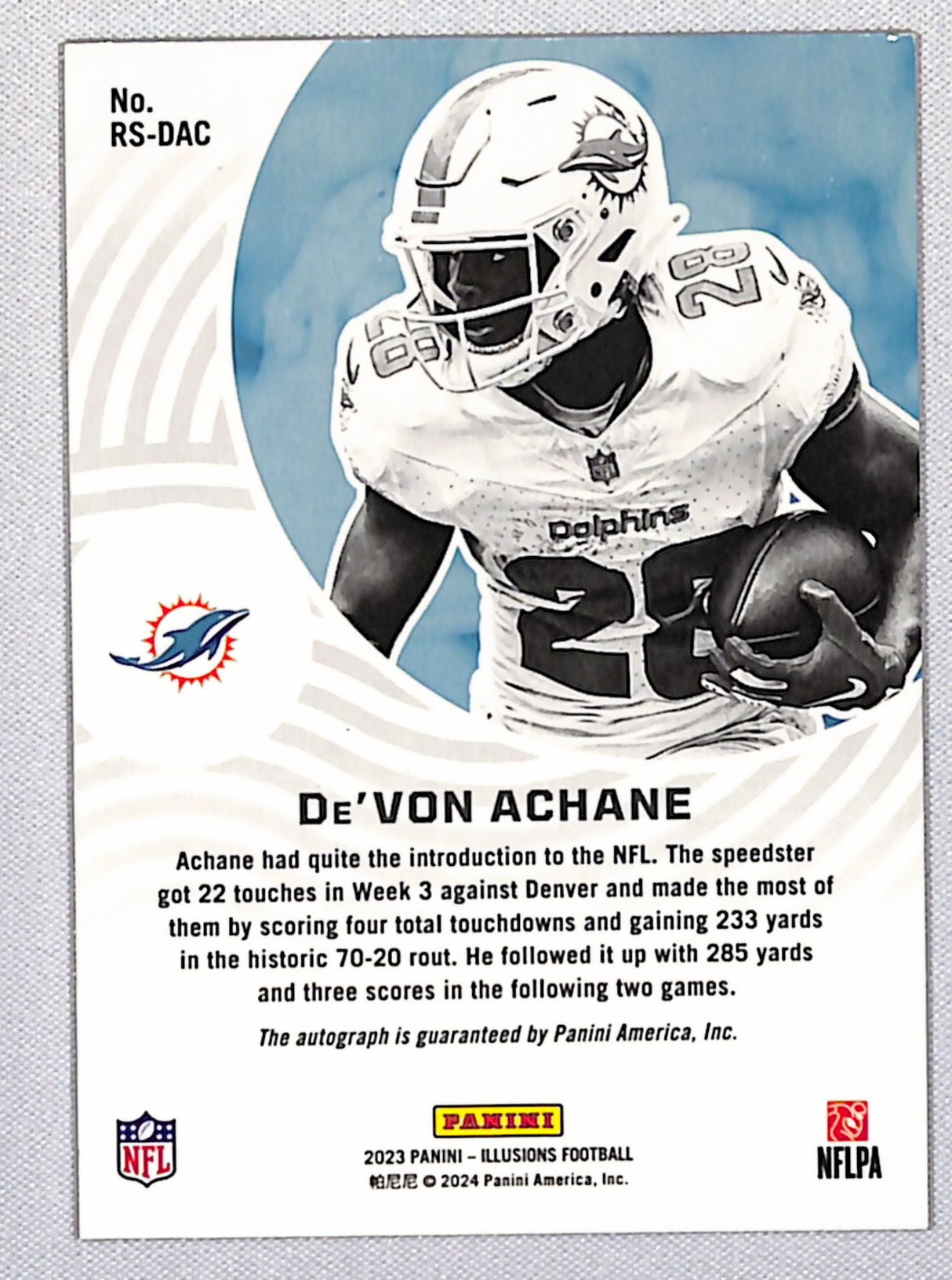 De'Von Achane 2023 Panini Illusions Rookie Signs Holo #RS-DAC 46/75