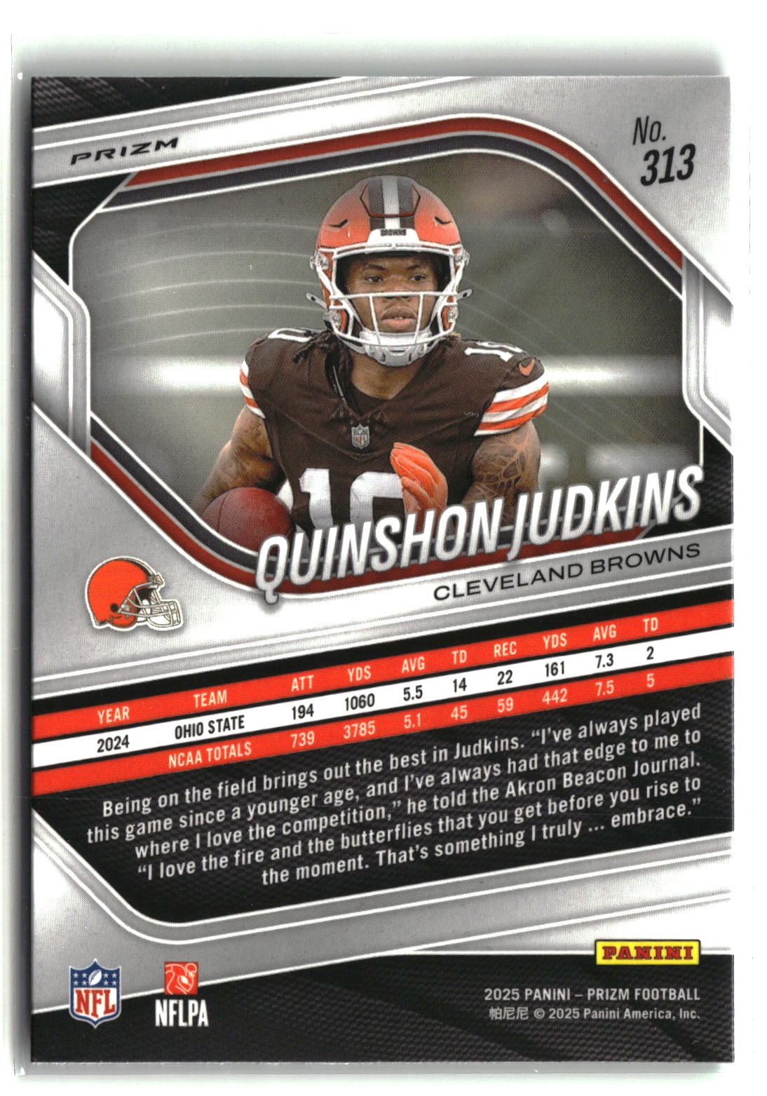 Quinshon Judkins 2025 Panini Prizm Green #313