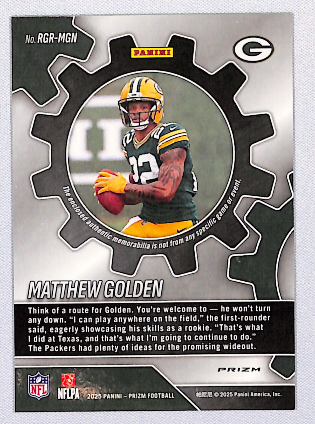 Matthew Golden 2025 Panini Prizm Rookie Gear Green #RGR-MGN