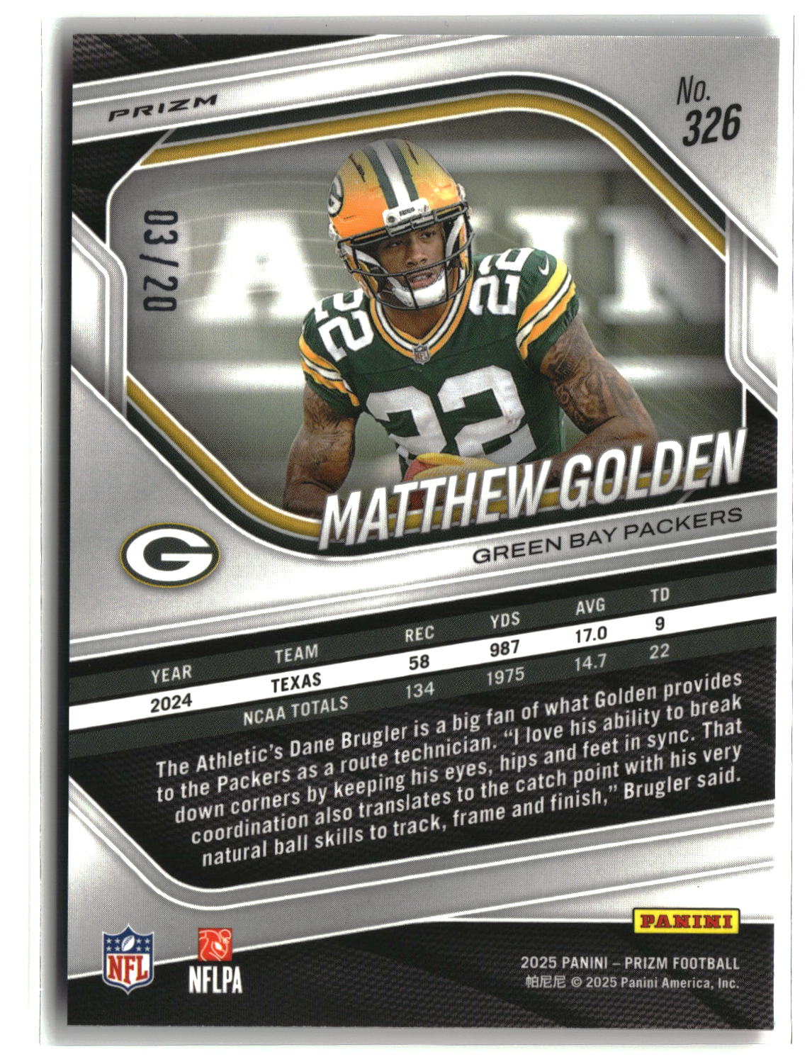 Matthew Golden 2025 Panini Prizm Choice Red #326 03/20