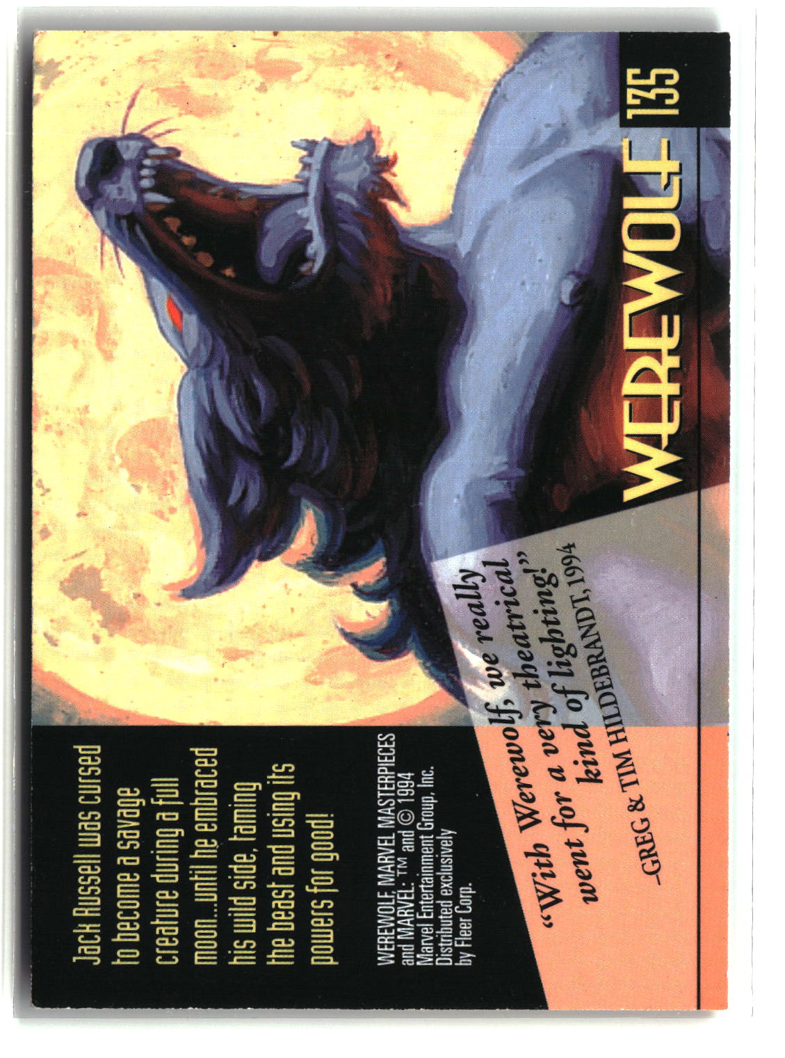Werewolf 1994 Marvel Masterpieces Hildebrandt Brothers Gold Foil Signature #135