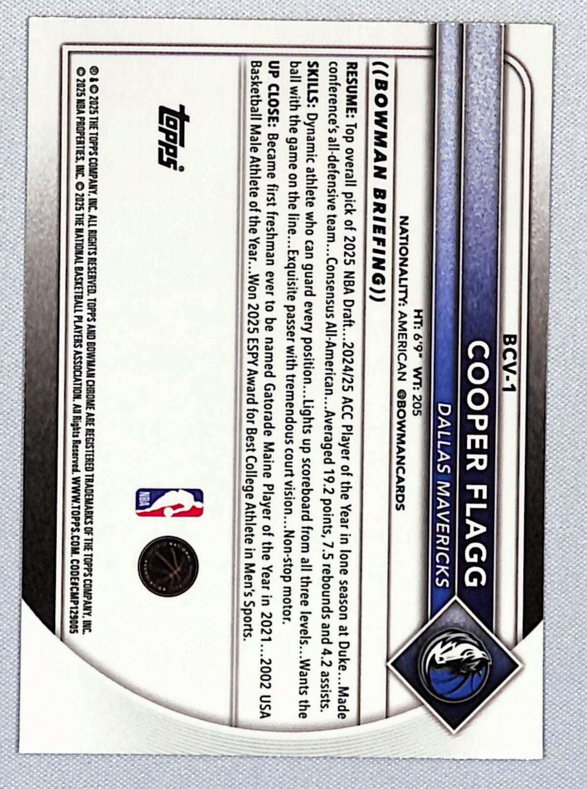 Cooper Flagg 2025-26 Bowman Chrome Reptilian Fuchsia Refractors #BCV-1 082/199