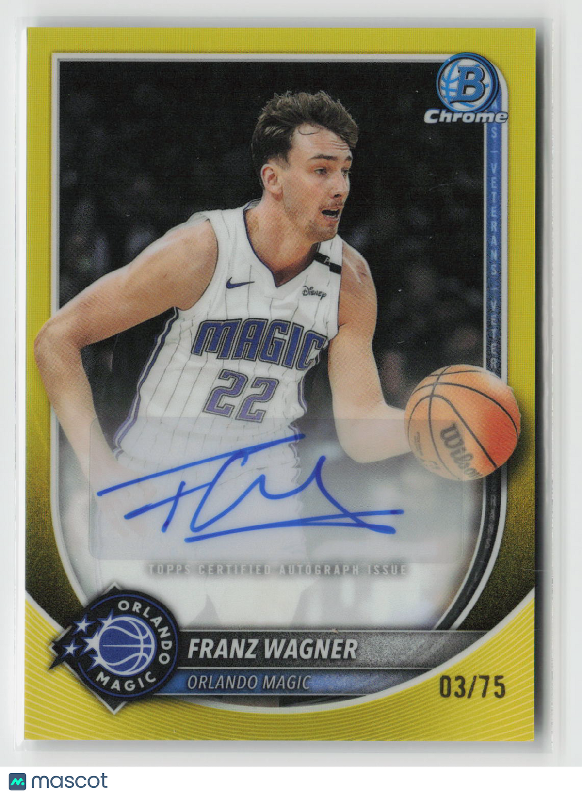 Franz Wagner 2025-26 Bowman Chrome Autographs Yellow Refractor #BCA-FW 03/75