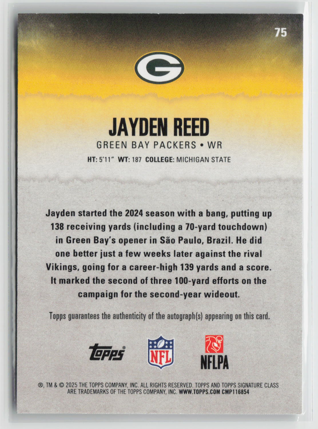 Jayden Reed 2025 Topps Signature Class Autographs Green #75 096/150