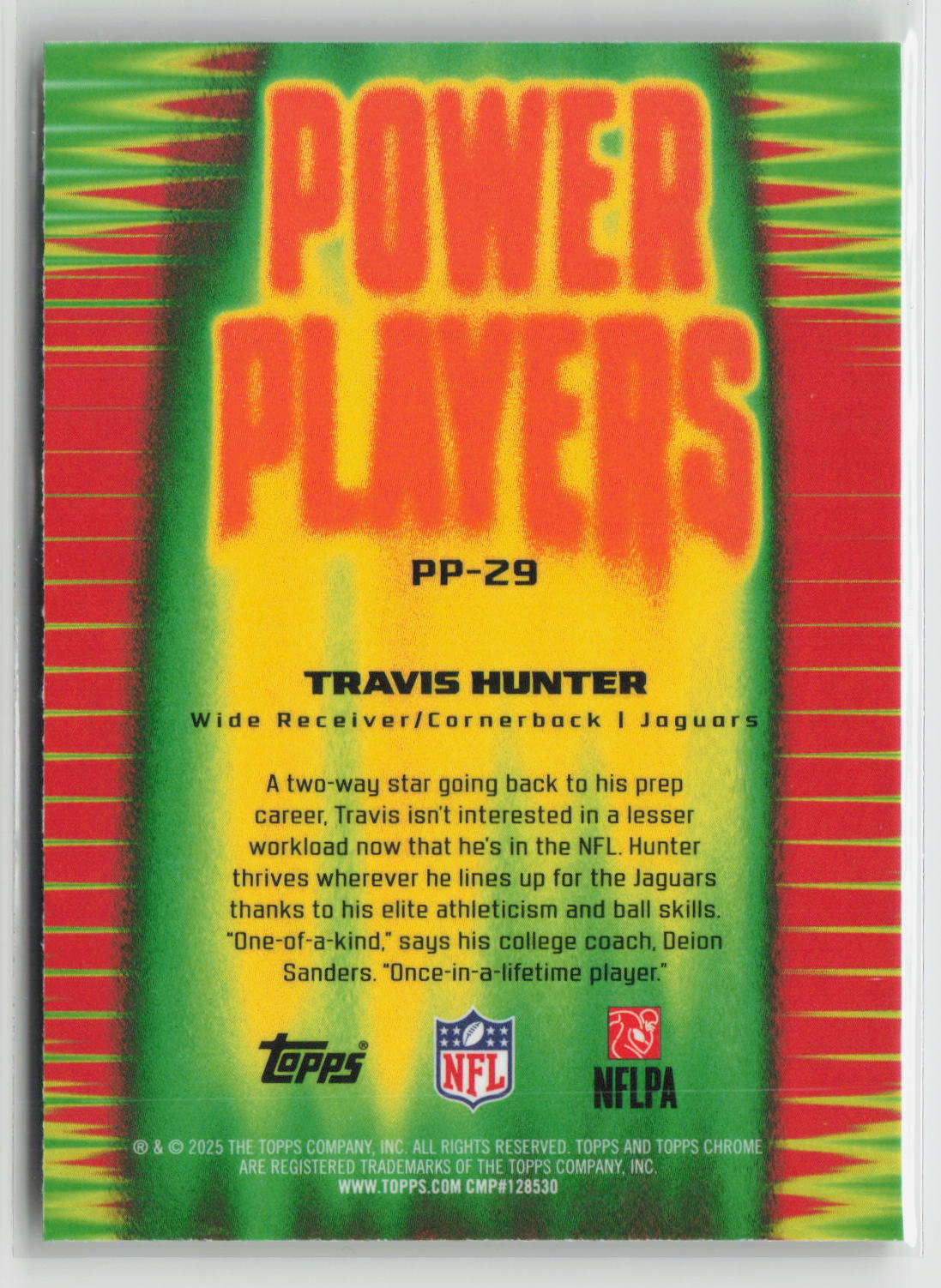 Travis Hunter 2025 Topps Chrome Power Players Yellow Refractor #PP-29 166/275