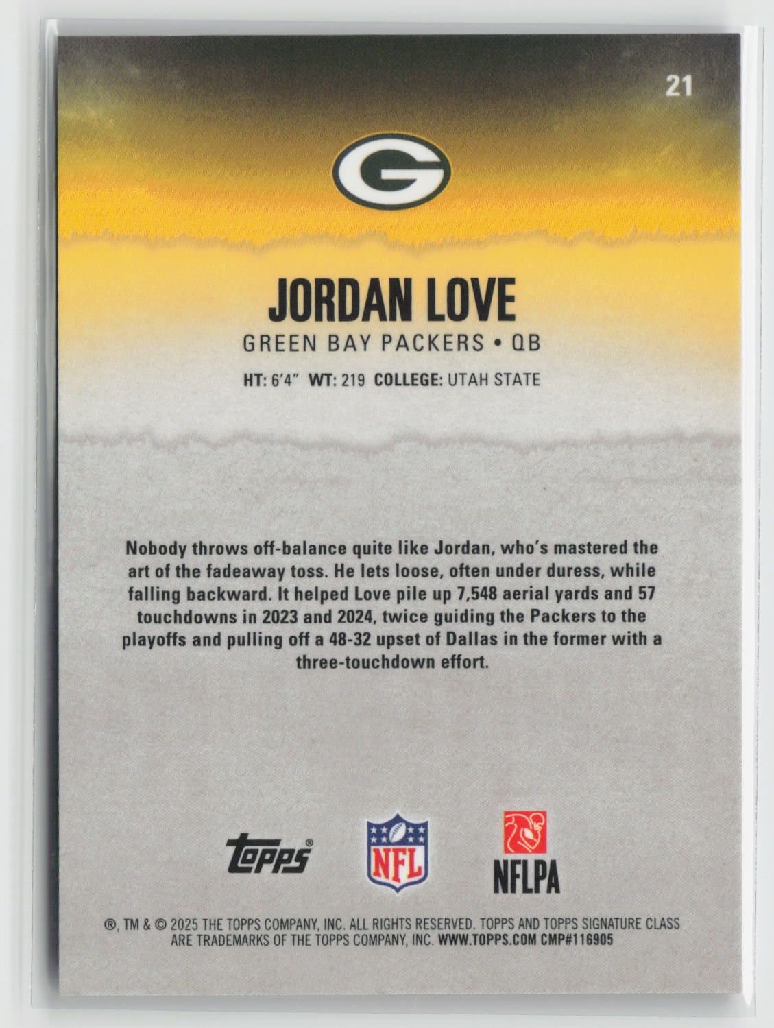Jordan Love 2025 Topps Signature Class Chrome Magenta Refractor #21 019/250