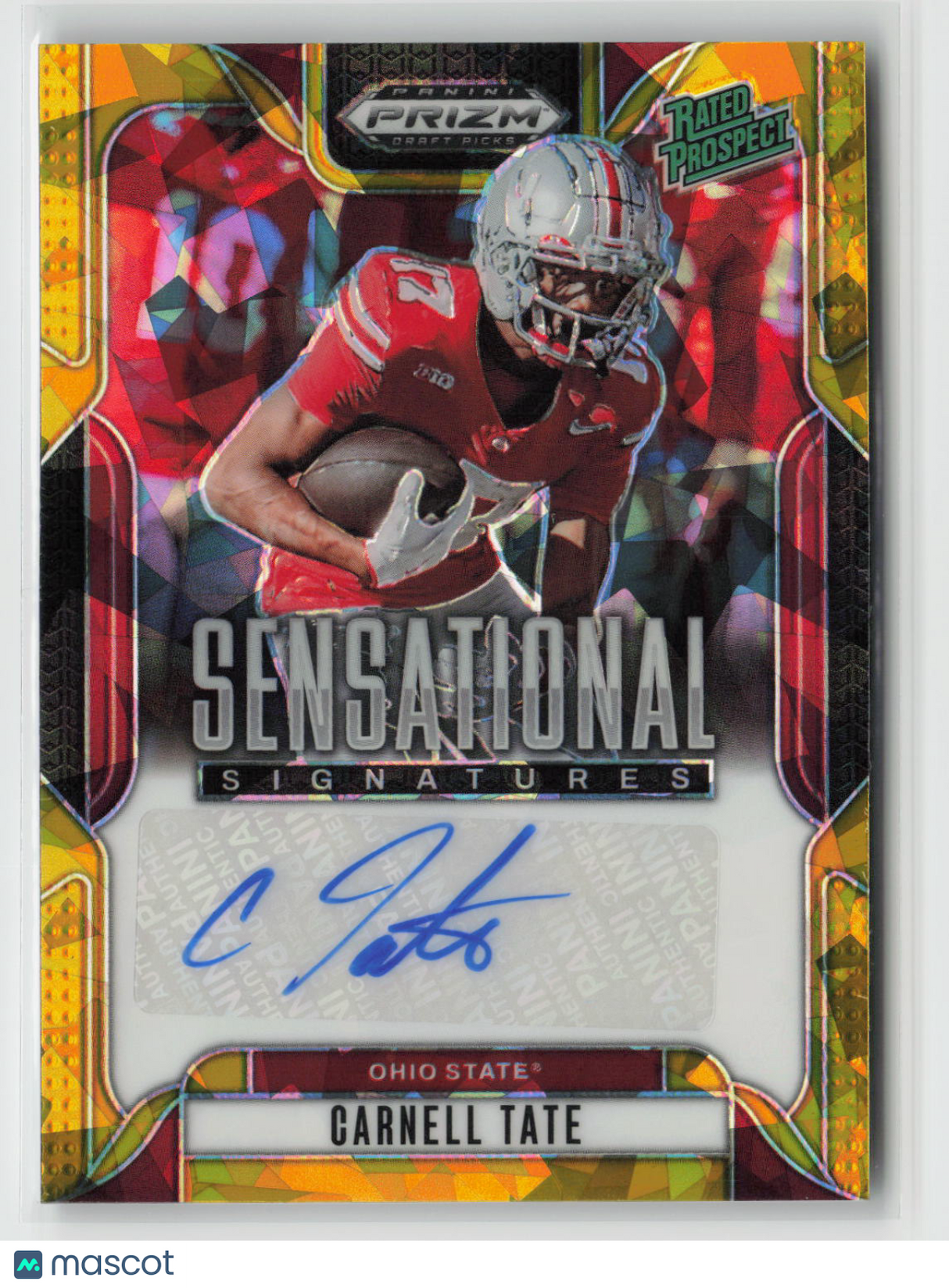 Carnell Tate 2025 Prizm Draft Picks Sensational Signatures Gold Ice #SS-CTA