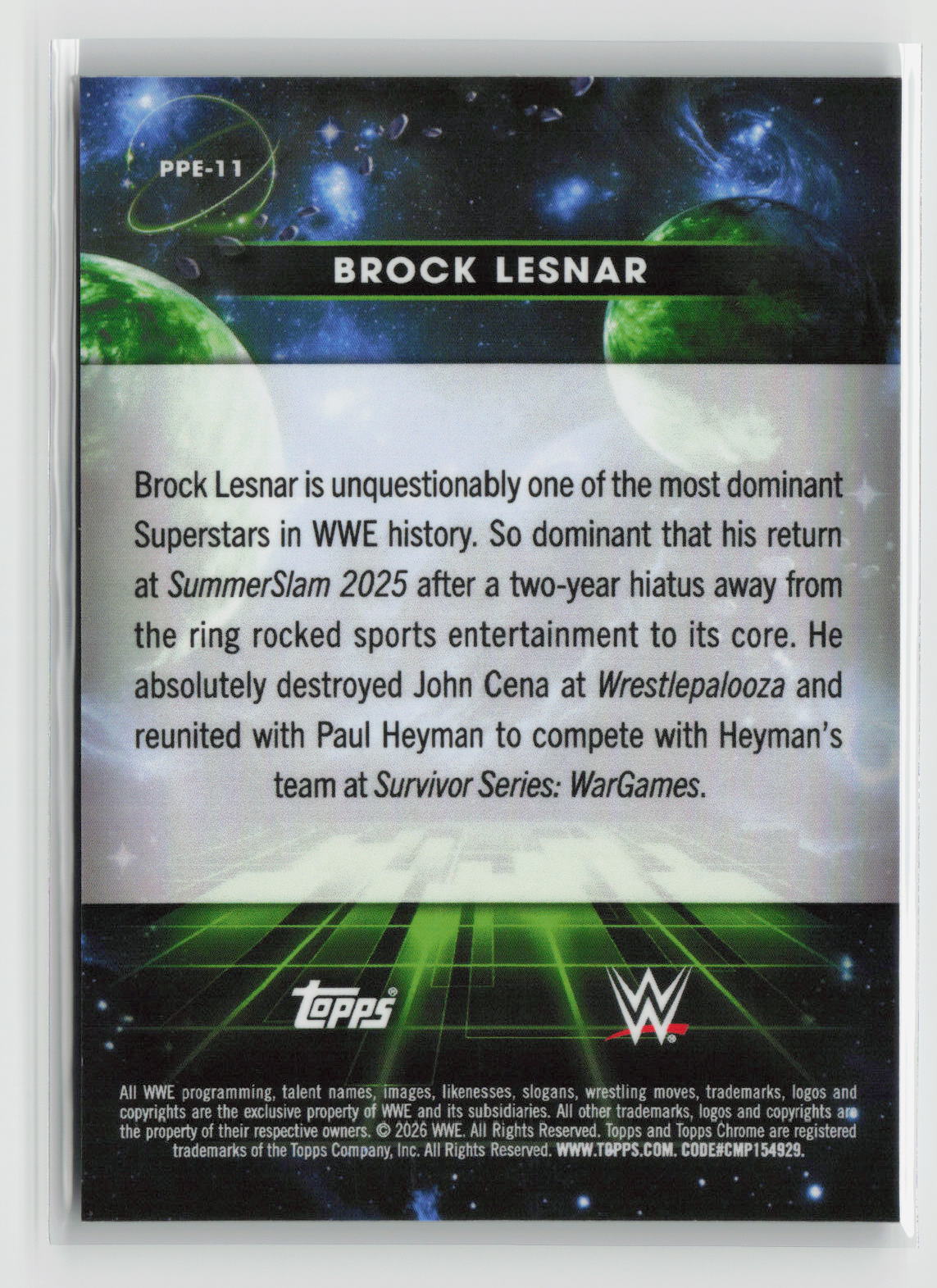 Brock Lesnar 2026 Topps Chrome Cosmic WWE Planetary Pursuit Earth #PPE-11