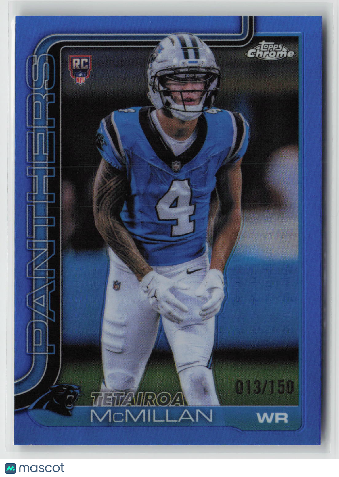 Tetairoa McMillan 2025 Topps Chrome Blue Refractor #326 013/150