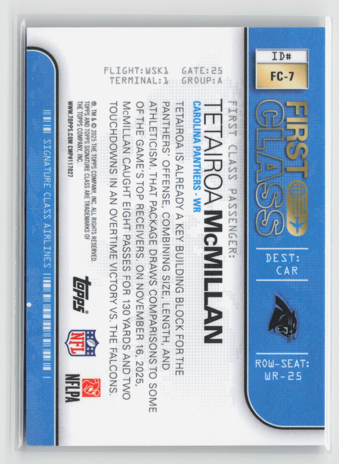 Tetairoa McMillan 2025 Topps Signature Class First Class #FC-7