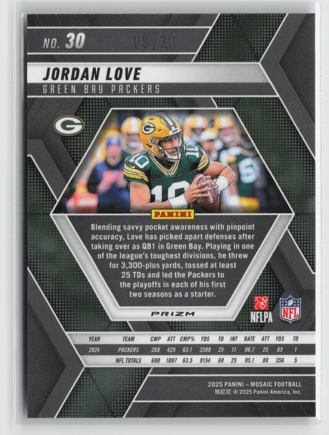 Jordan Love 2025 Panini Mosaic Mosaic No Huddle Pink #30 09/20