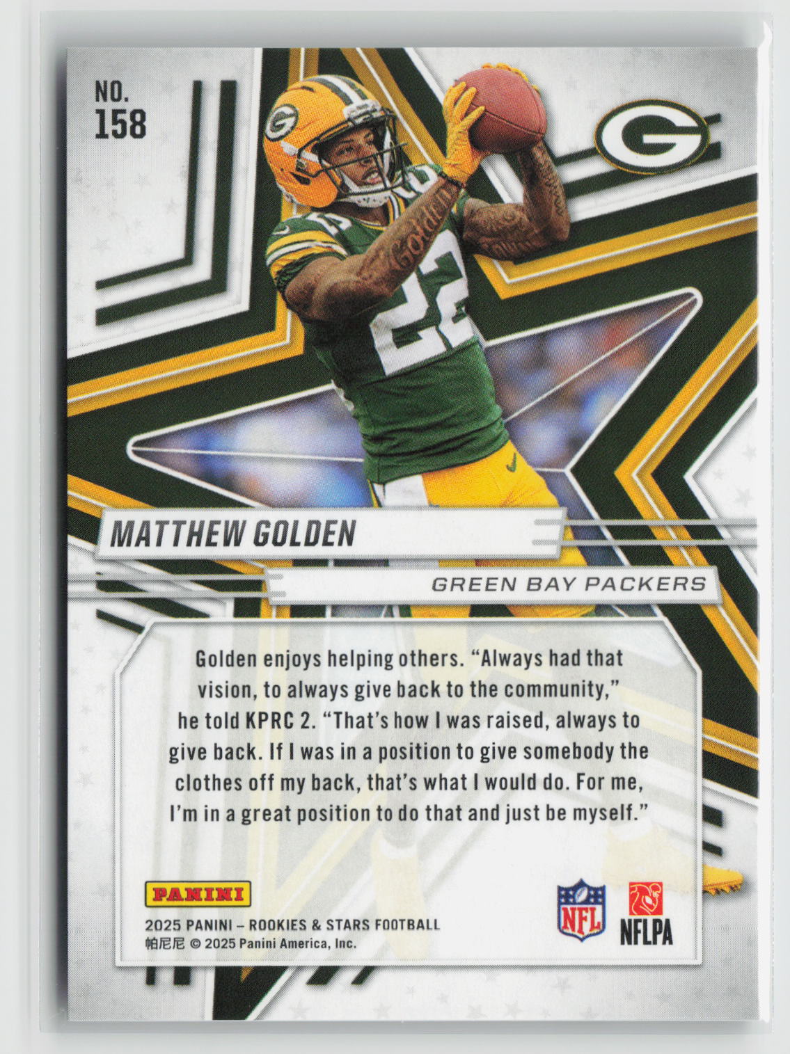 Matthew Golden 2025 Panini Rookies & Stars Rookie Signatures #158