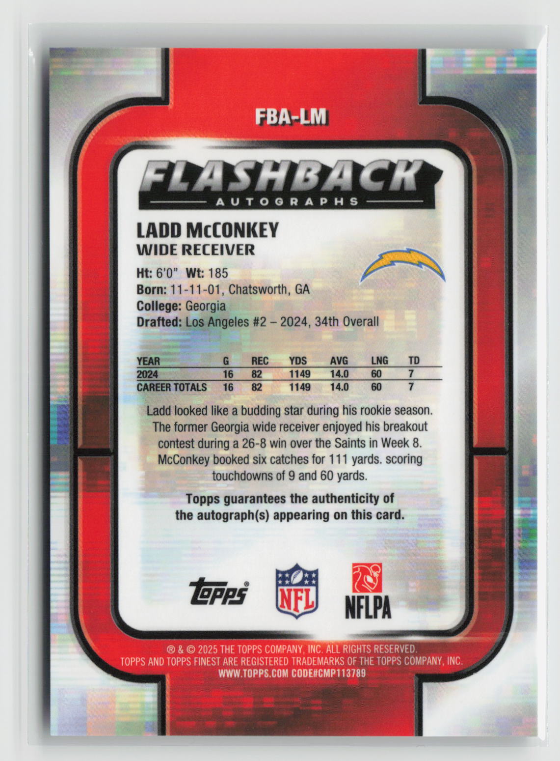 Ladd McConkey 2025 Finest Flashback Autographs #FBA-LM