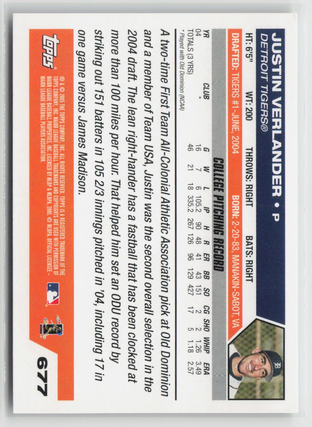 Justin Verlander 2005 Topps #677