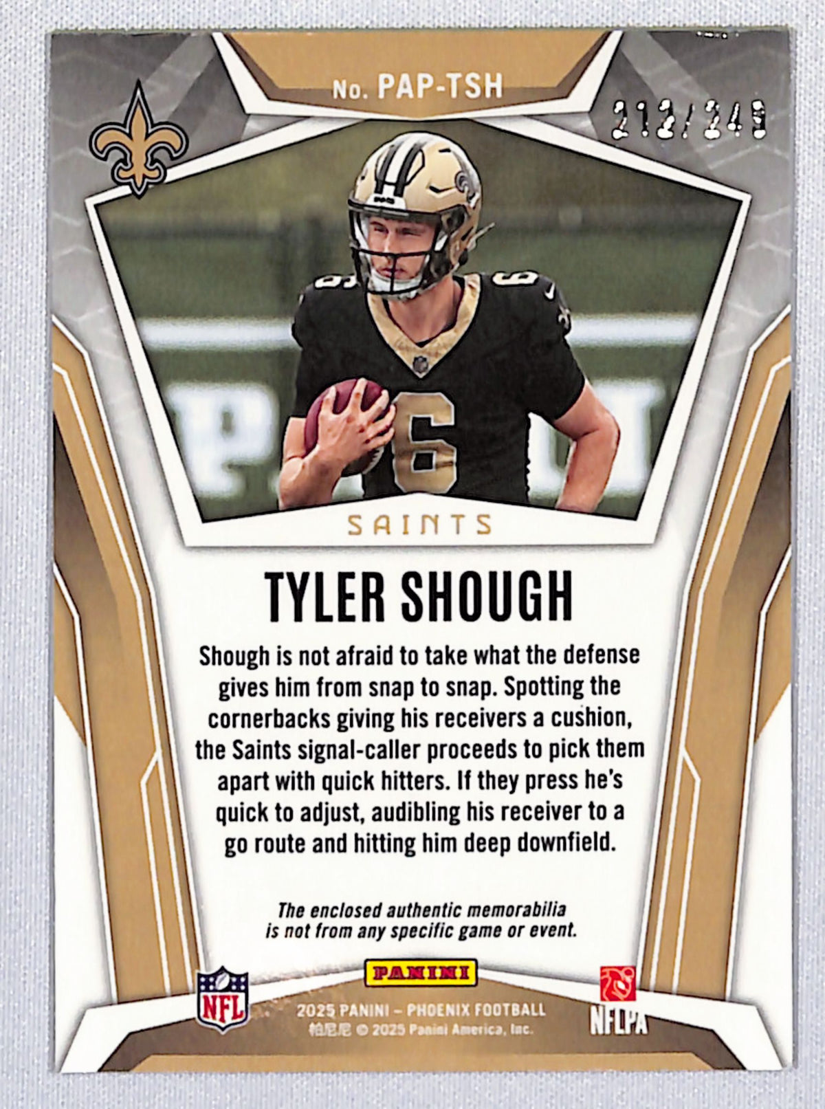 Tyler Shough 2025 Panini Phoenix Pandora Patch #PAP-TSH 212/249