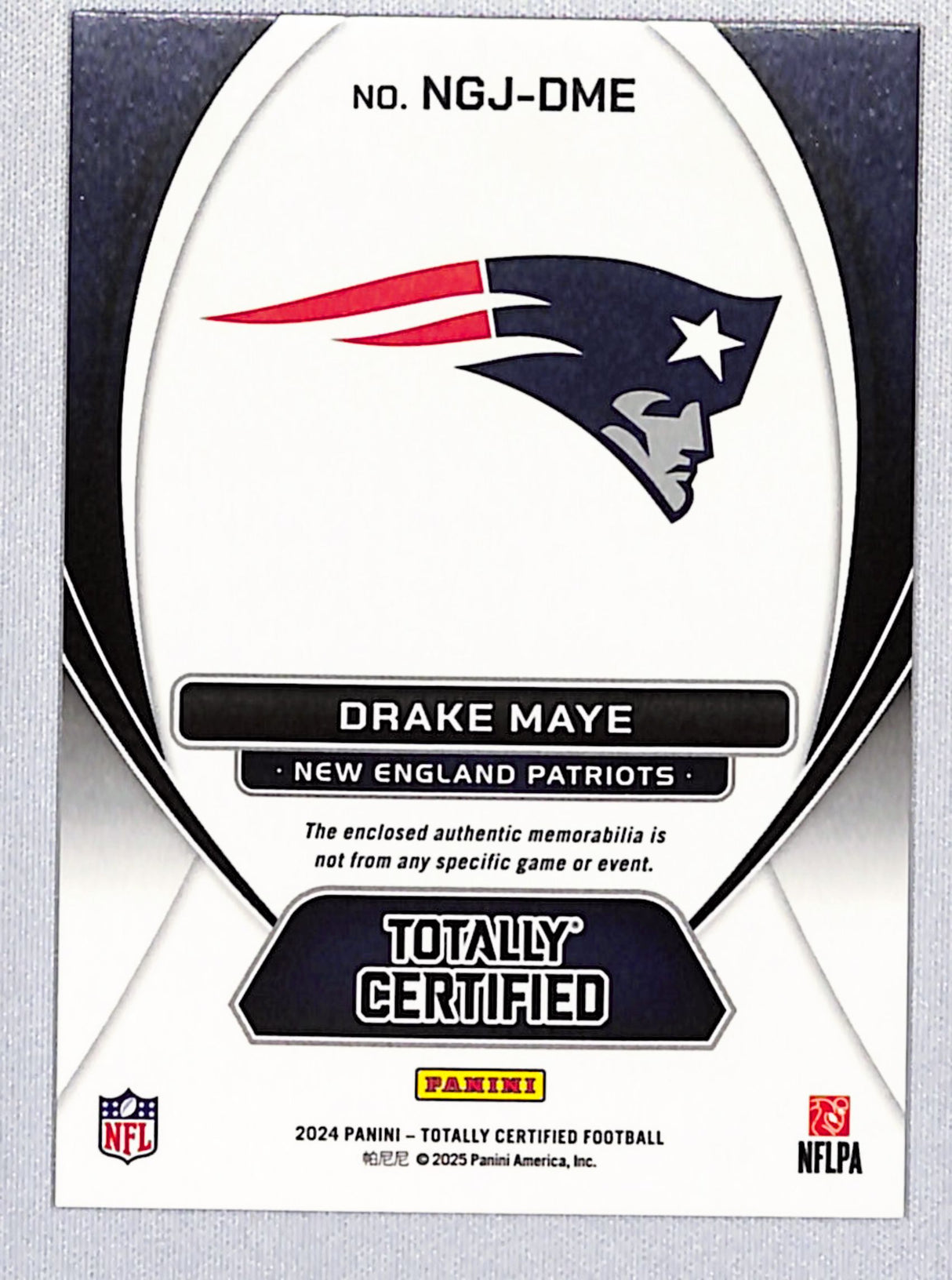 Drake Maye 2025 Panini Totally Certified Football New Generation Jersey #NGJ-DME
