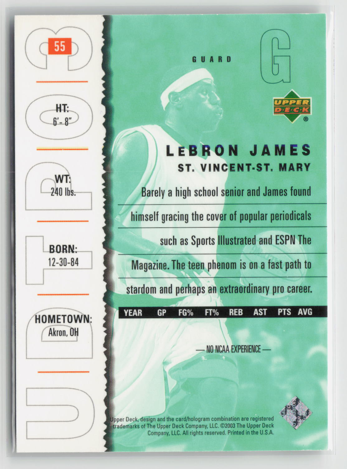 LeBron James 2003 Upper Deck UD Top Prospects #55
