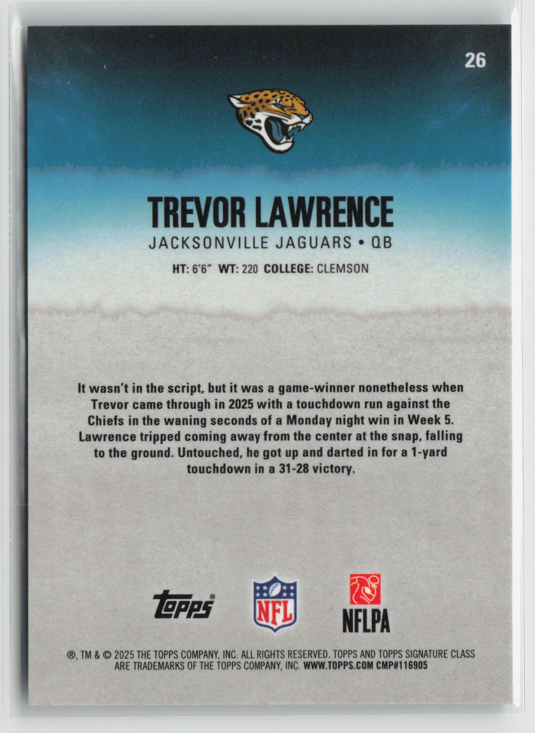 Trevor Lawrence 2025 Topps Signature Class Chrome Green #26 129/150