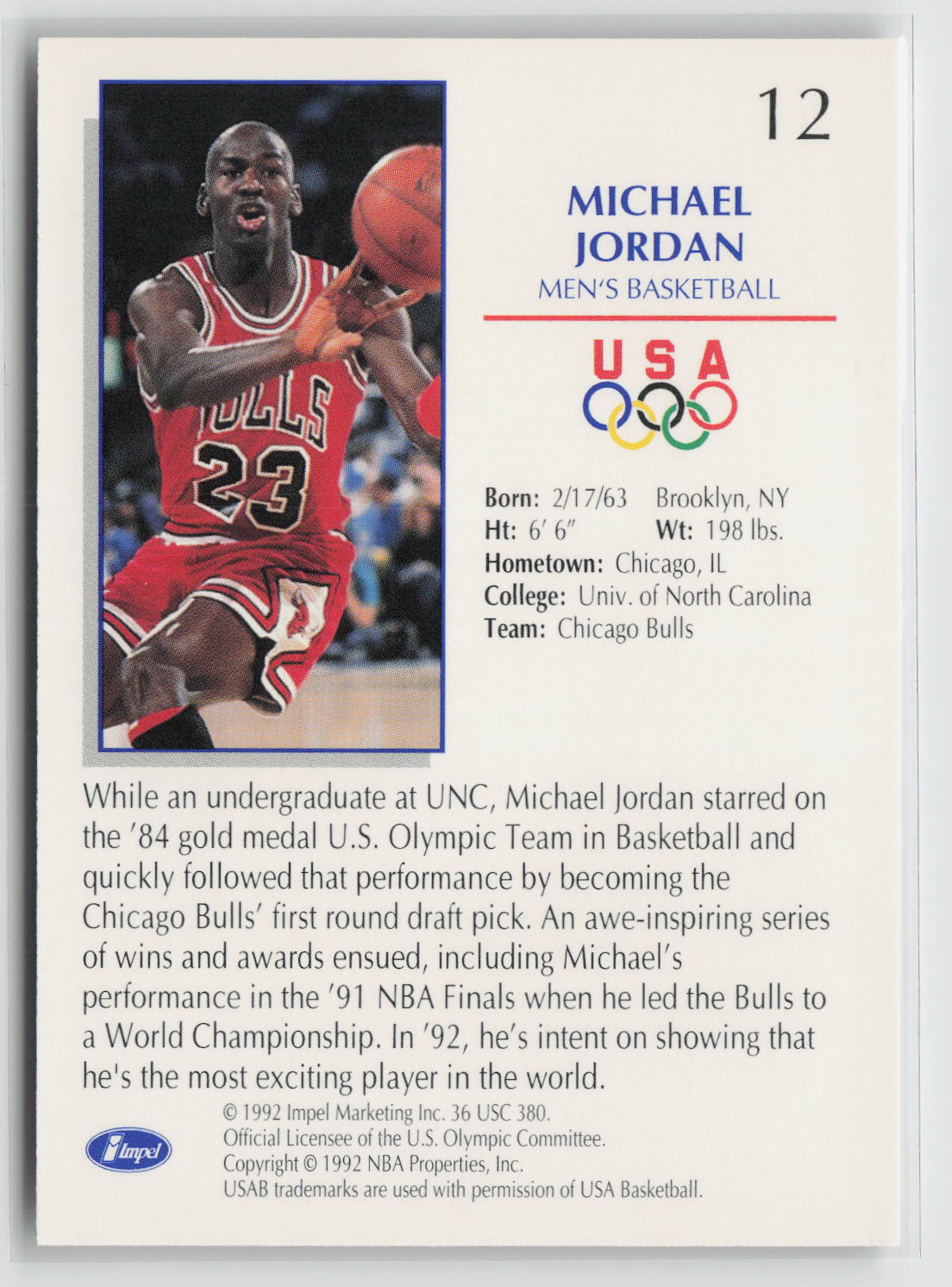 Michael Jordan 1992 Impel U.S. Olympicards #12
