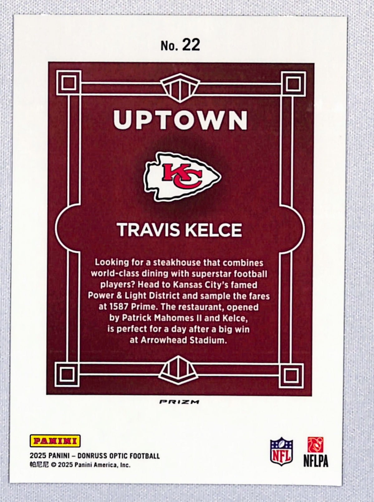 Travis Kelce 2025 Donruss Optic Football Uptown Prizm #22