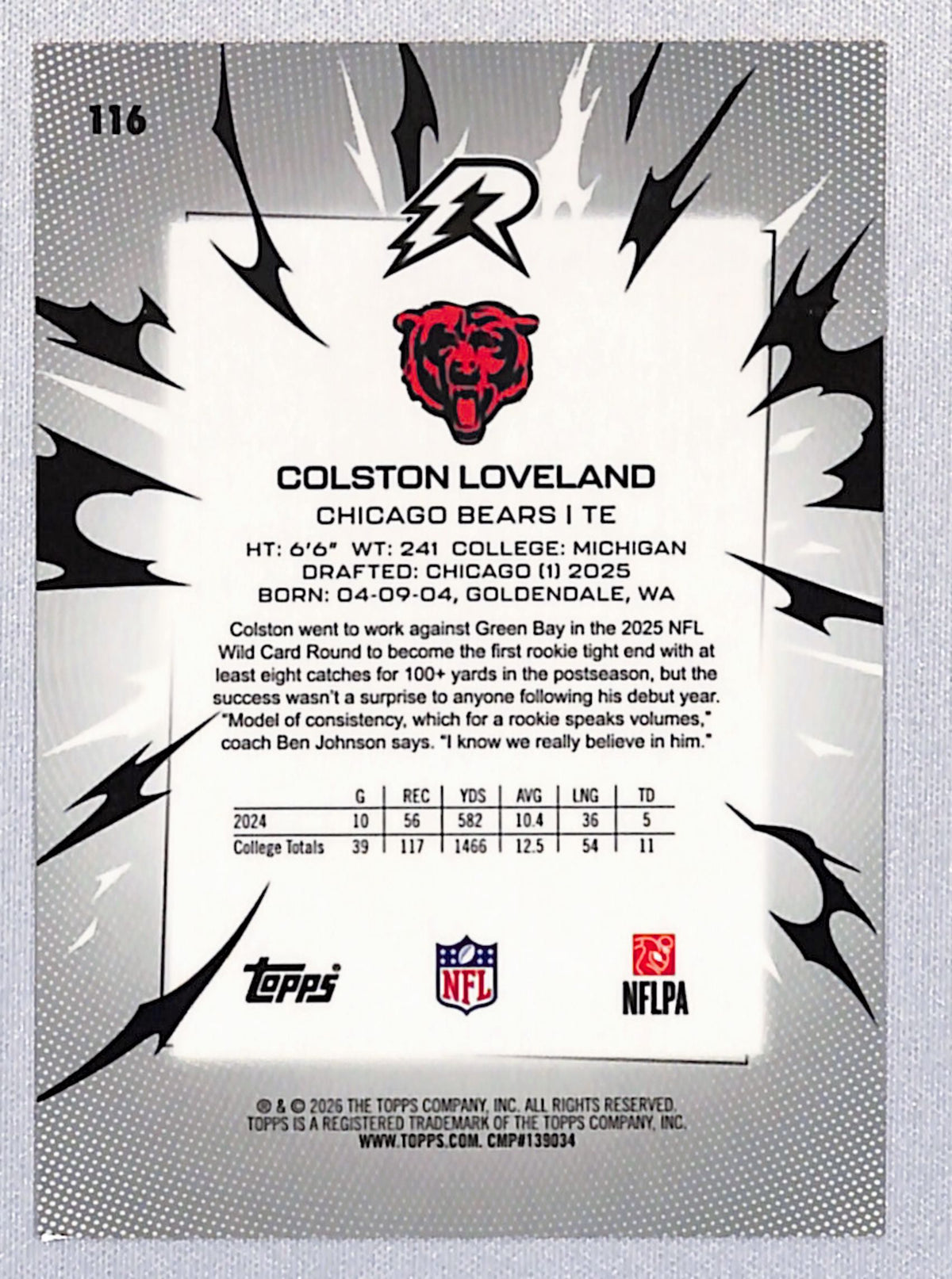 Colston Loveland 2025 Topps Resurgence Orange #116 12/25