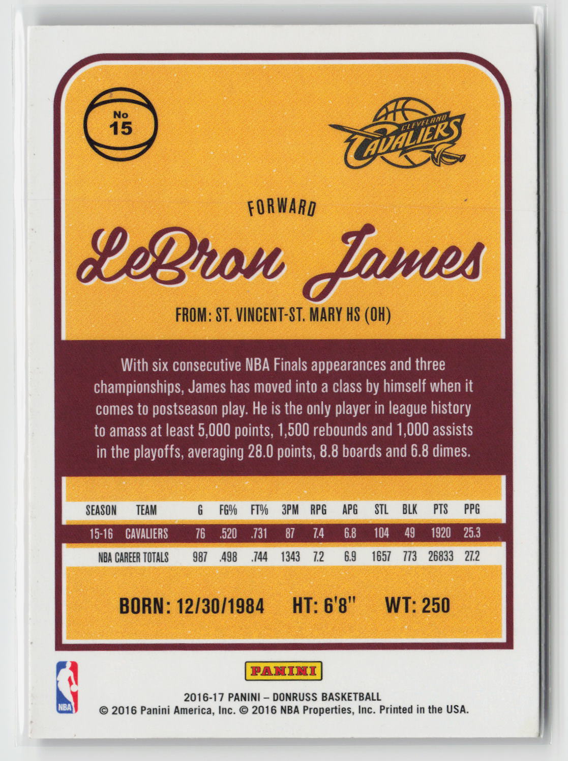 LeBron James 2016 Donruss #15