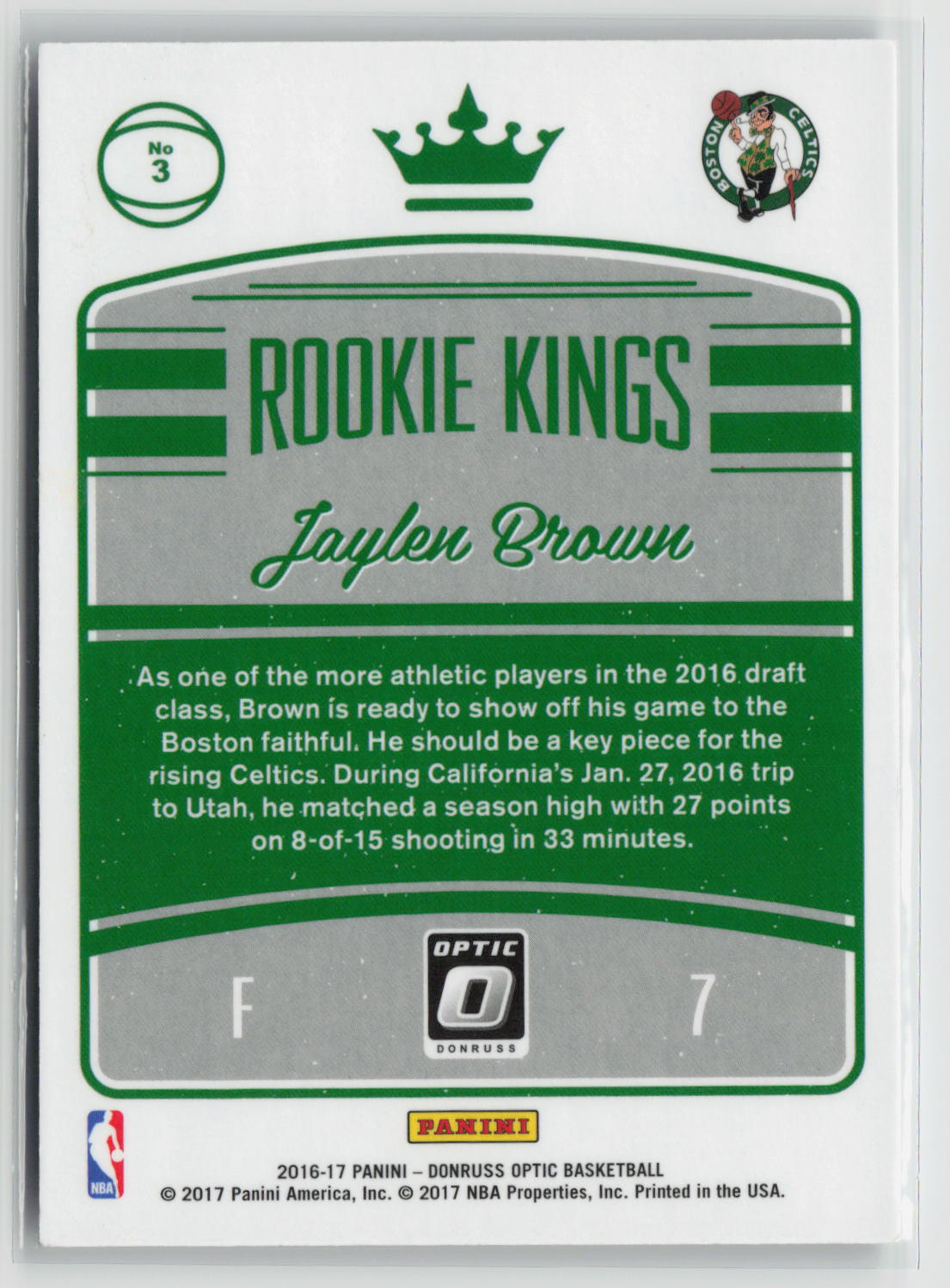 Jaylen Brown 2017 Panini Donruss Optic Rookie Kings #3