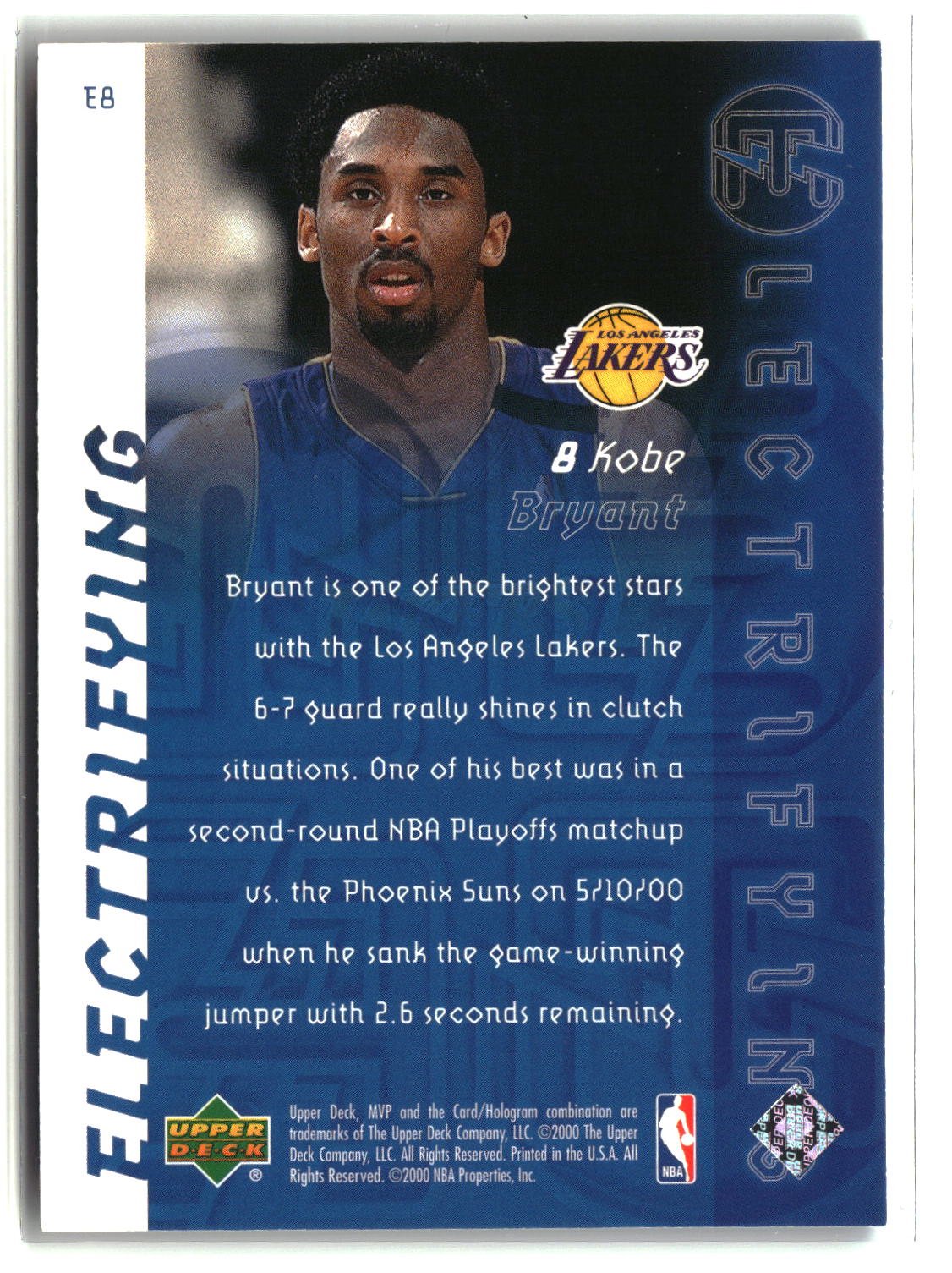 Kobe Bryant 2000 Upper Deck MVP Electrifying #E8
