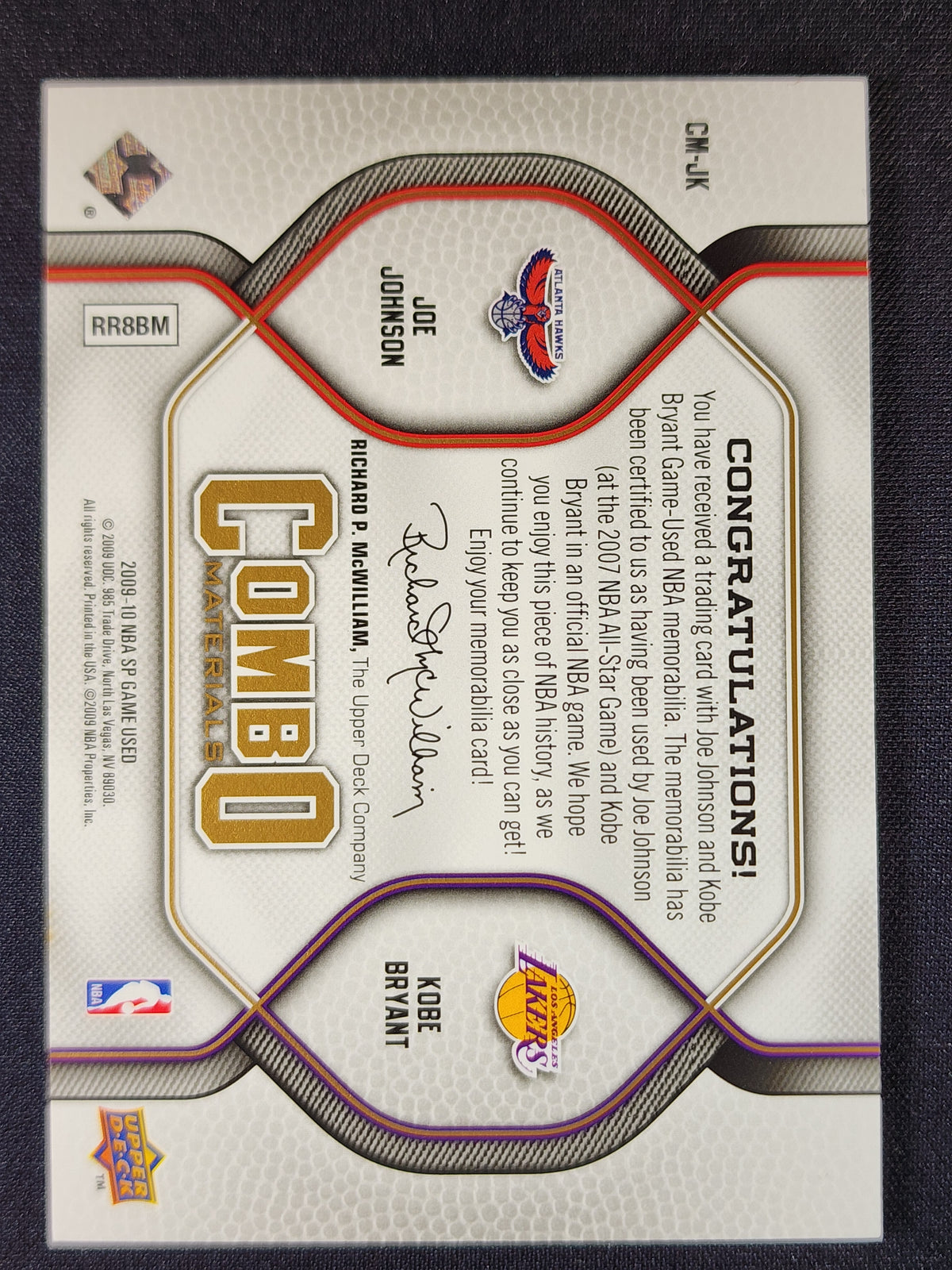 Joe Johnson Kobe Bryant 2009-10 SP Game Used Combo Materials #CM-JK 10/35