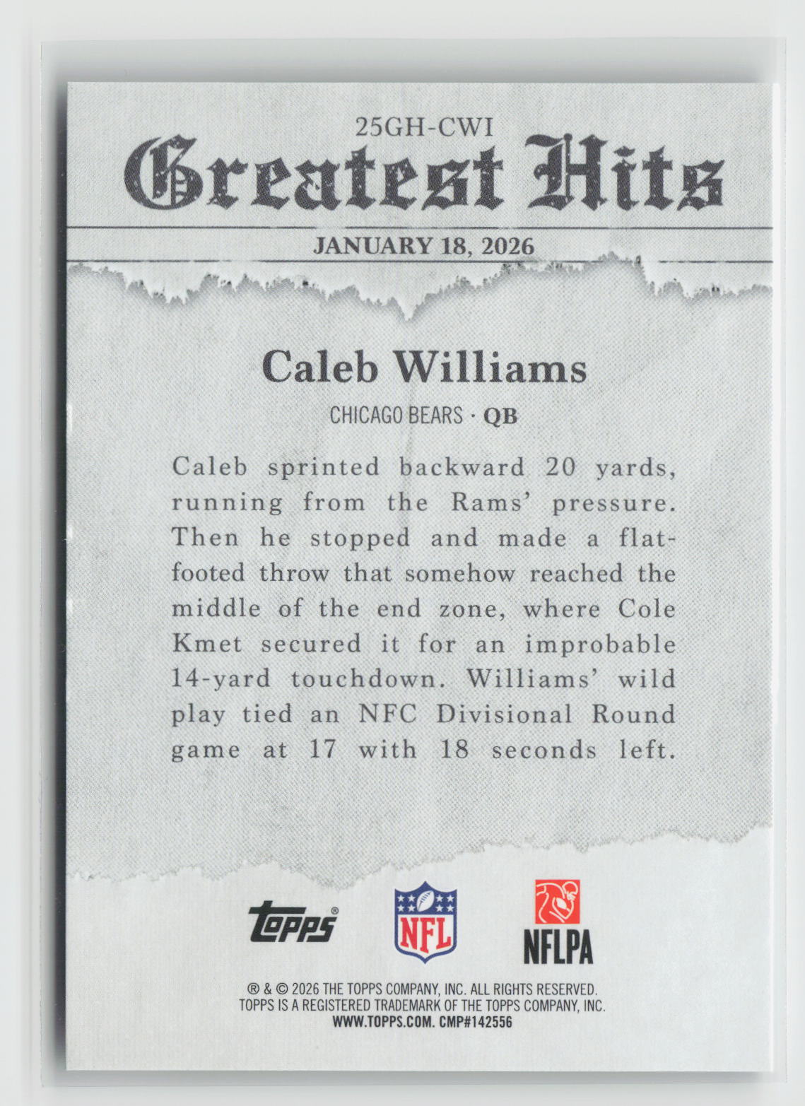 Caleb Williams 2026 Topps Greatest Hits Green #25GH-CWI 77/99