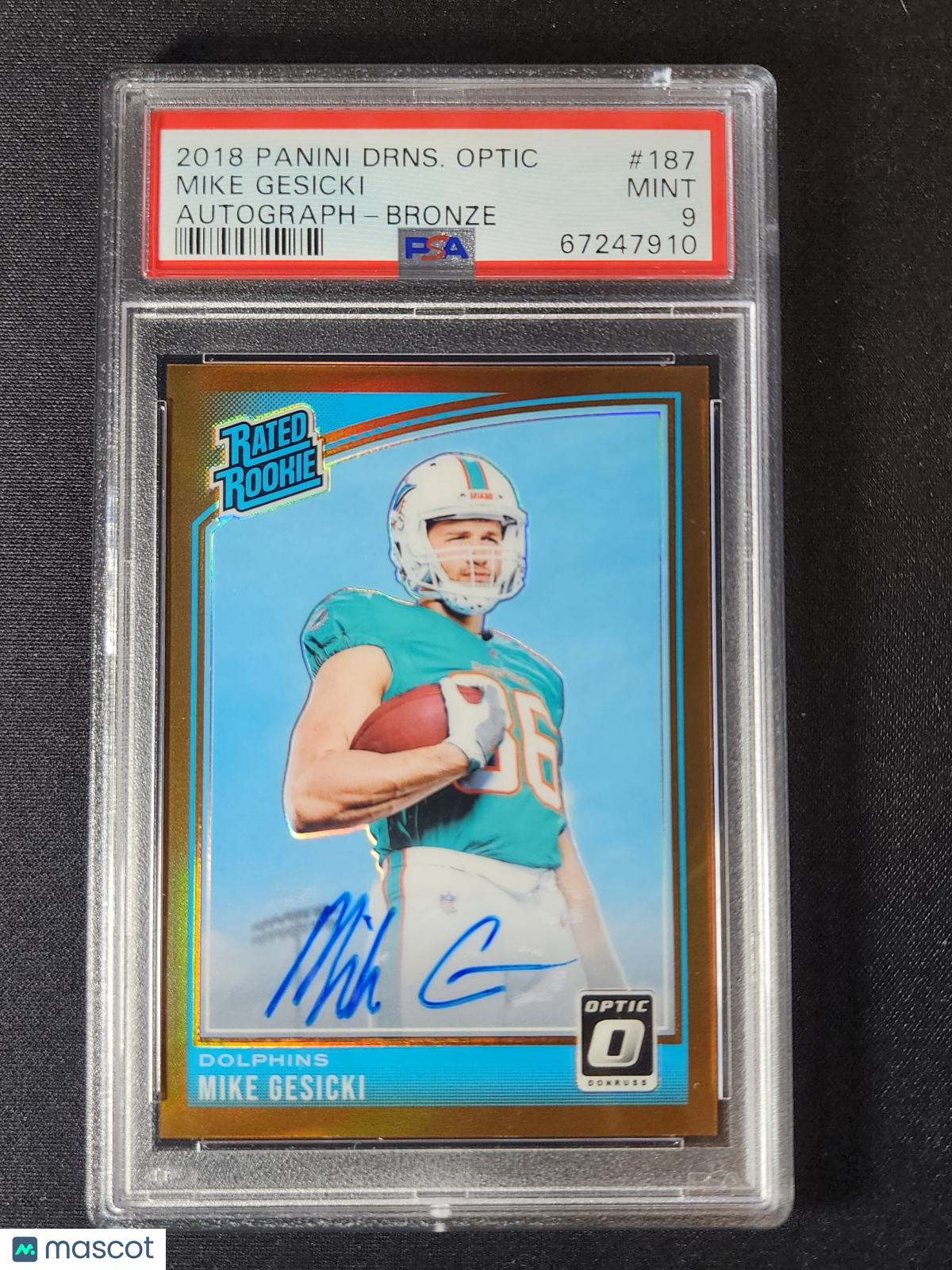 Mike Gesicki 2018 Panini Donruss Optic Autograph Bronze #187 PSA 9