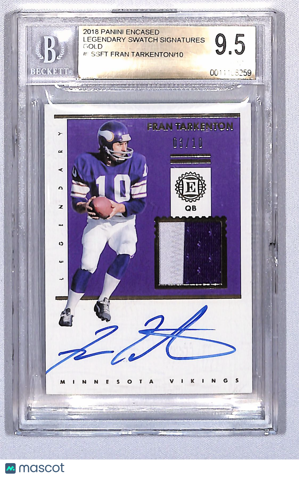 Fran Tarkenton 2018 Panini Encased Legendary Swatch Signatures Gold #LSS-FT 3/10
