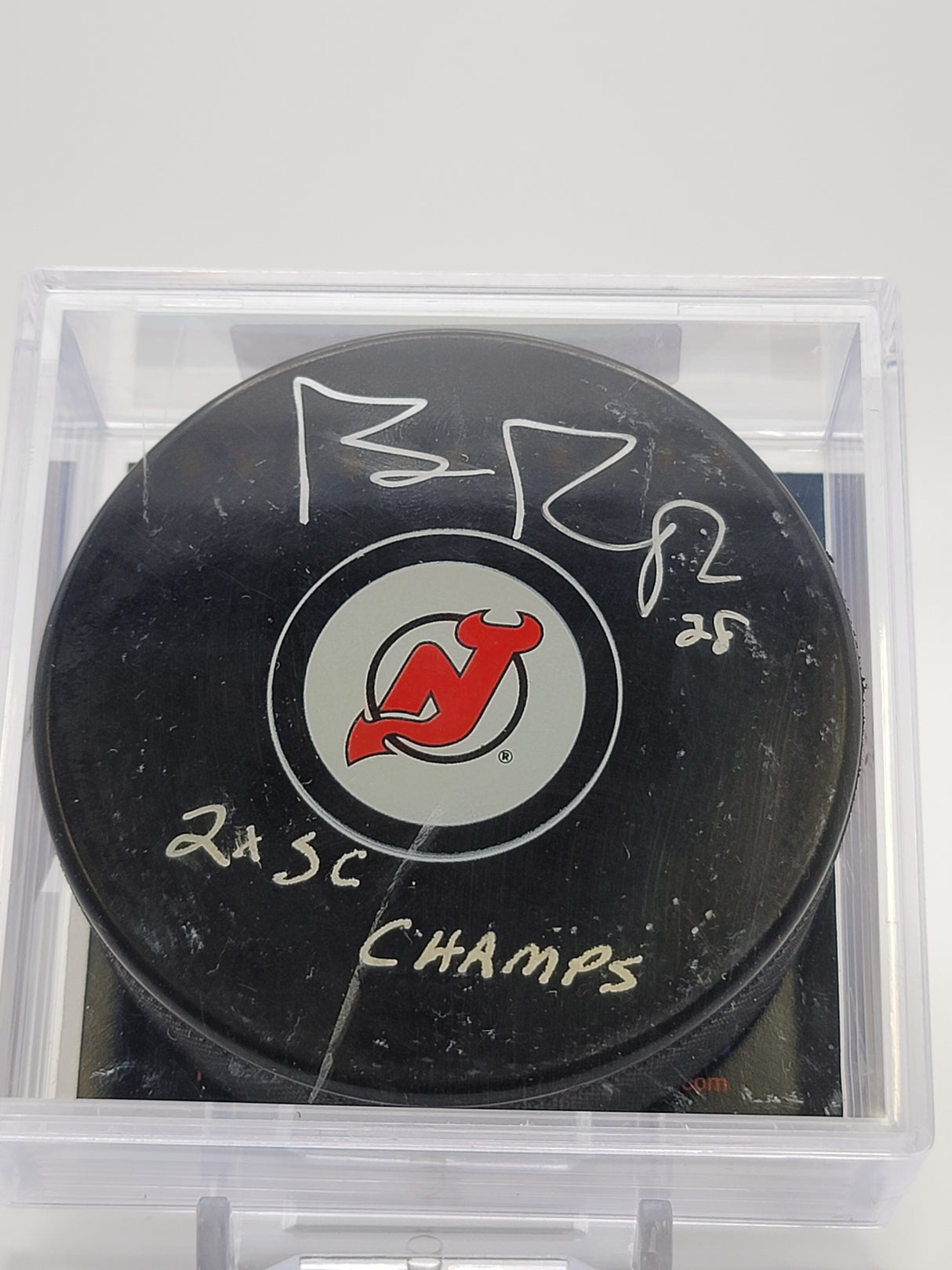 Brian Rafalski Signed & Inscribed New Jersey Devils Puck - 2X SC Champs Dave and Adams Authenticated