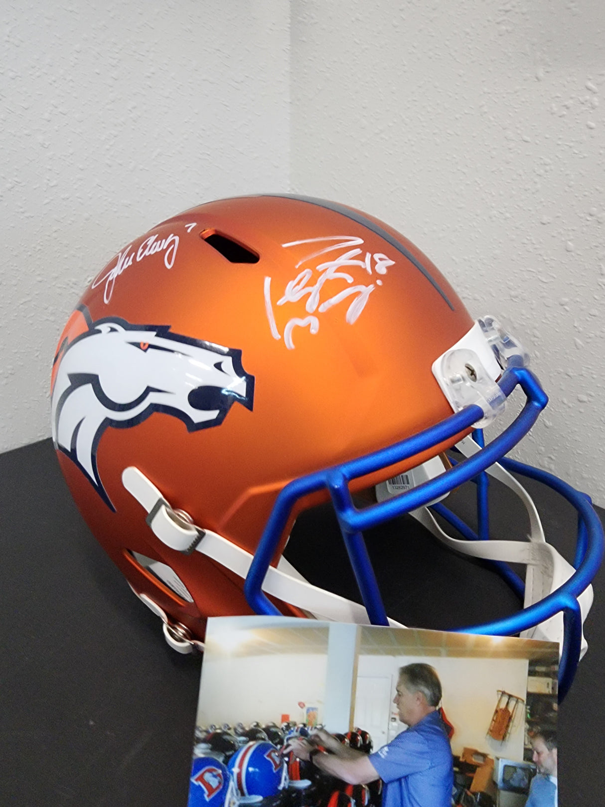 John Elway/Peyton Manning Autographed Broncos Blaze Full Size Helmet