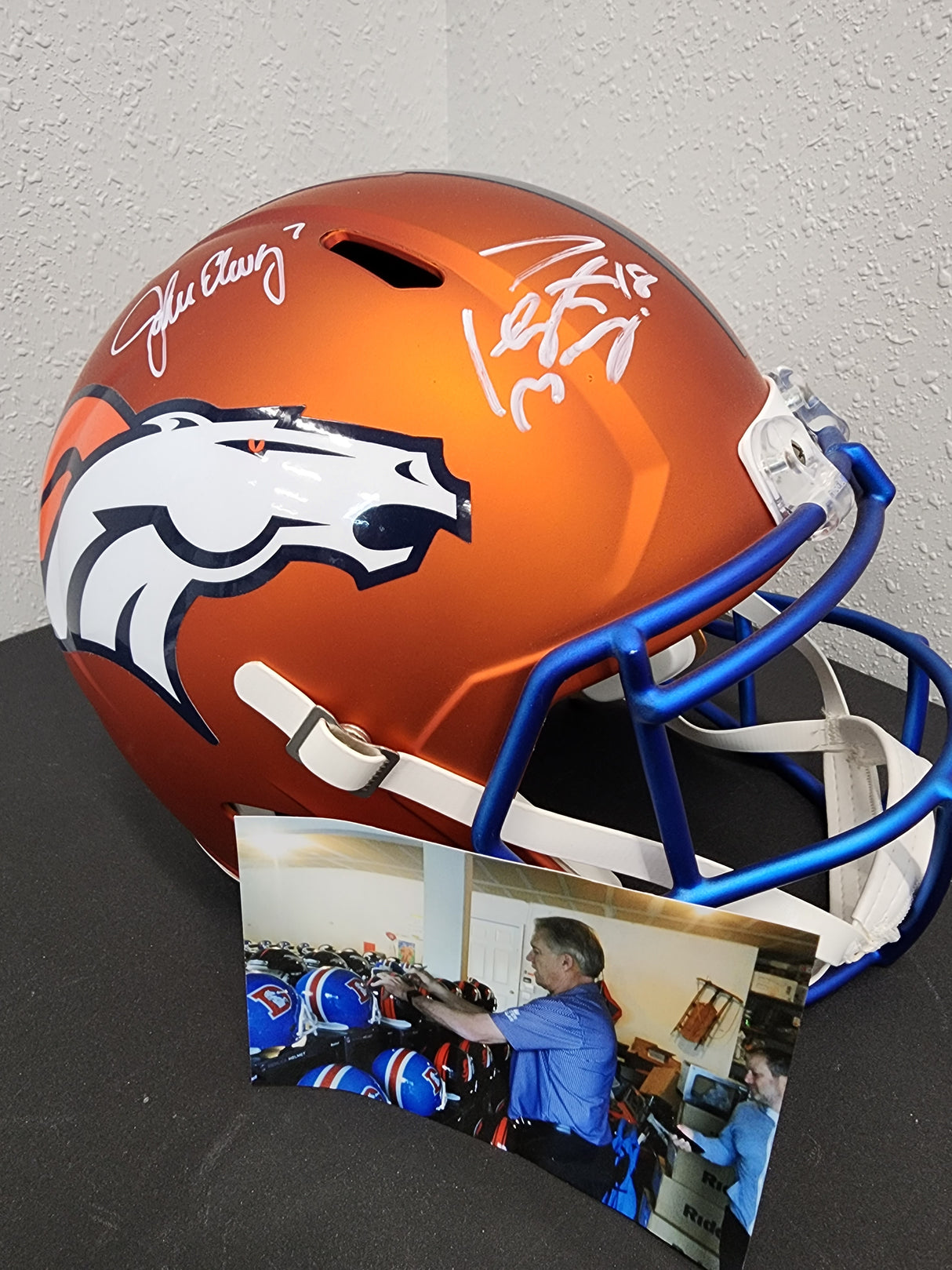 John Elway/Peyton Manning Autographed Broncos Blaze Full Size Helmet