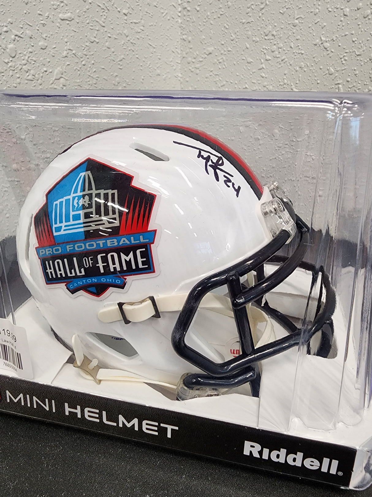 Ty Law Autographed Hall of Fame Mini Helmet