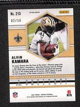Load image into Gallery viewer, Alvin Kamara 2021 Panini Mosaic No Huddle Prizm Purple #213 #/50