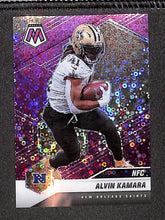 Load image into Gallery viewer, Alvin Kamara 2021 Panini Mosaic No Huddle Prizm Purple #213 #/50