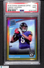 Load image into Gallery viewer, Lamar Jackson 2018 Panini Donruss Optic Red Yellow #167 PSA 9